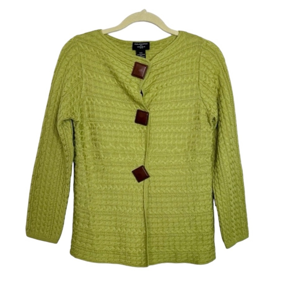 PHILOSOPHY REPUBLIC Lime Green 100% Wool Cardigan Sweater size Small Petite - Picture 15 of 15